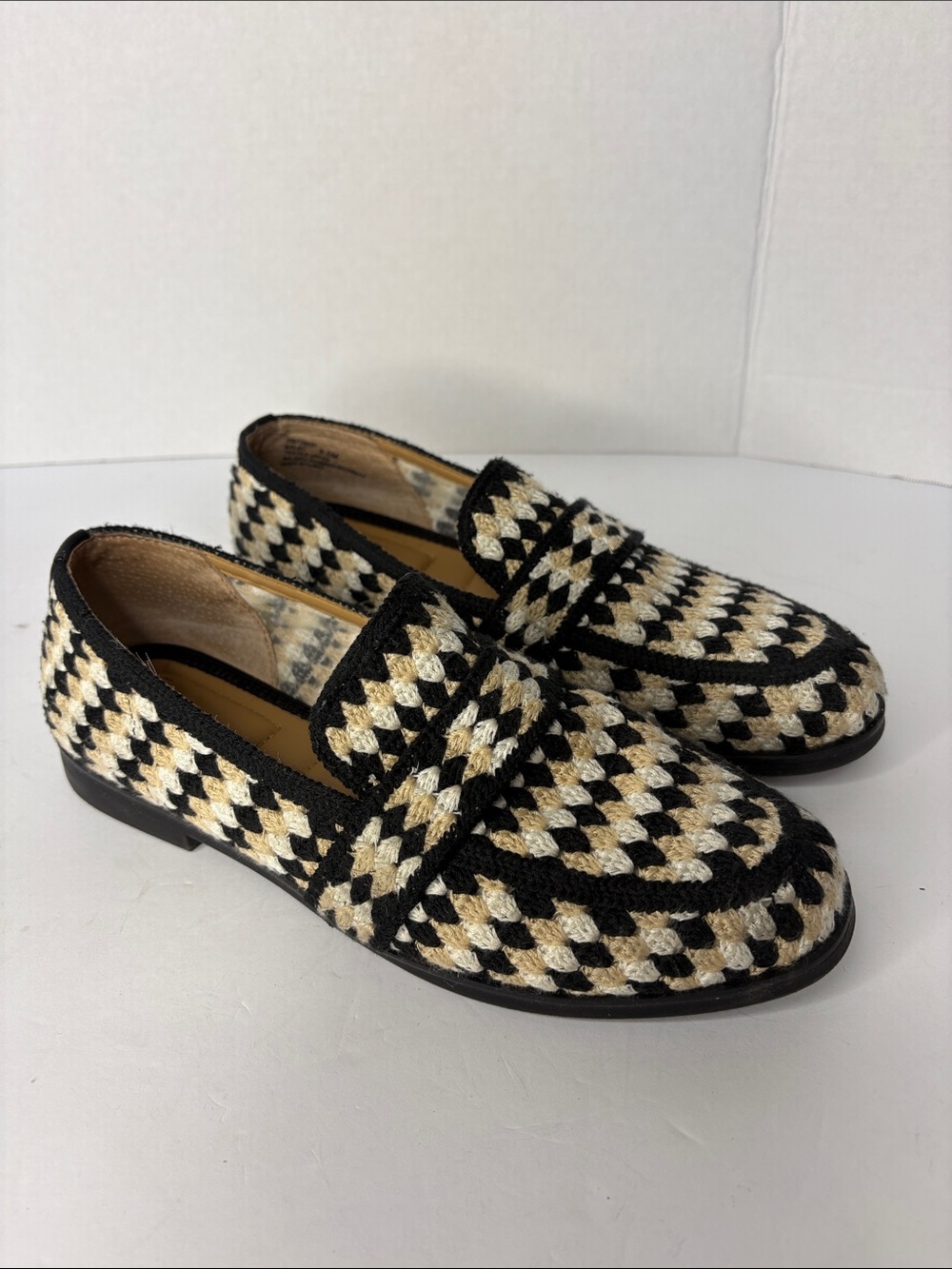Men's Black and Cream Woven Slip-On Loafers
